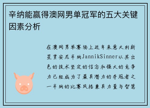 辛纳能赢得澳网男单冠军的五大关键因素分析